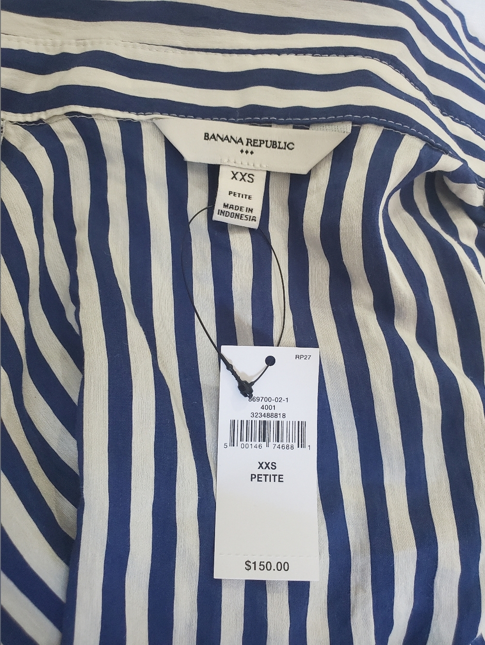 NWT Navy W/Creme Stripe Tiered Midi Shirtdress Size XXS Banana Republic Factory - Picture 5 of 5